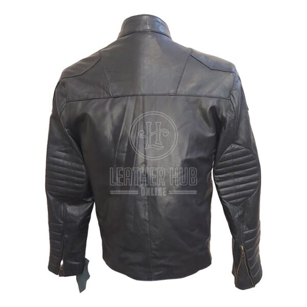 Chaqueta de moto de cuero negro auténtico para hombre - Imagen 7