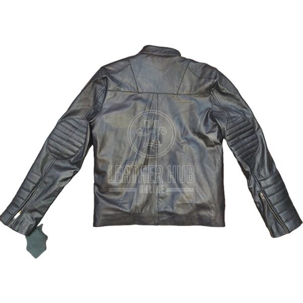 Chaqueta de moto de cuero negro auténtico para hombre - Imagen 8