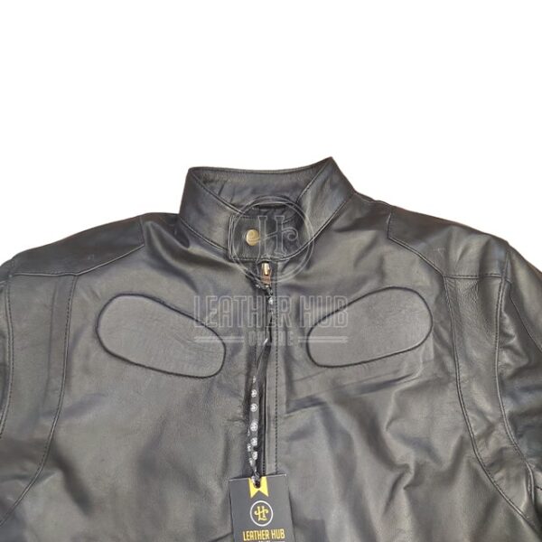 Chaqueta de moto de cuero negro auténtico para hombre - Imagen 5