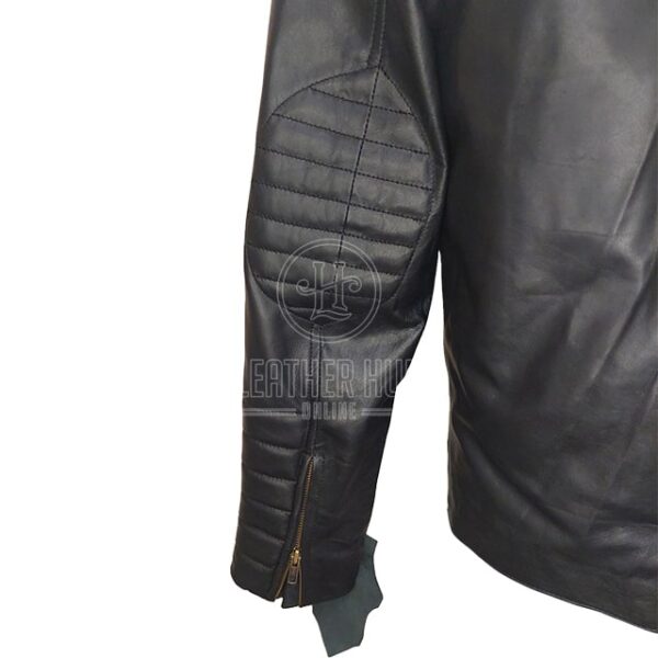 Chaqueta de moto de cuero negro auténtico para hombre - Imagen 9