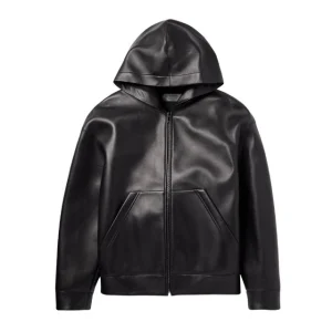 Chaqueta con capucha de cuero genuino negro para hombre de Valentino