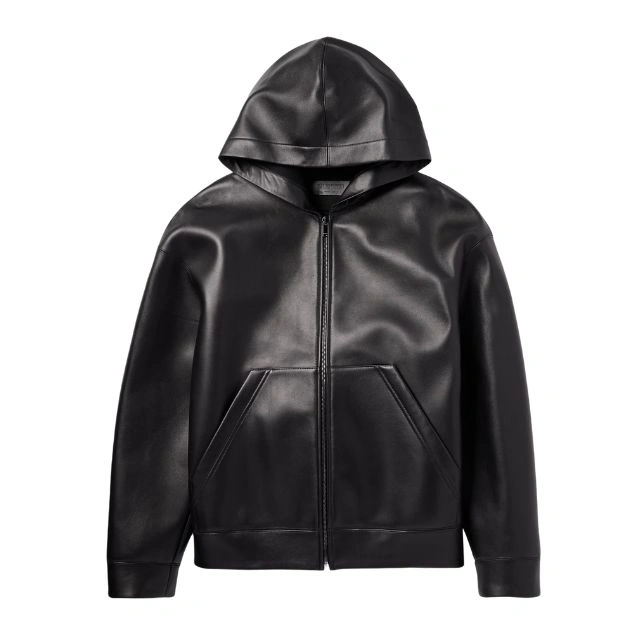 Chaqueta con capucha de cuero genuino negro para hombre de Valentino - Imagen 2