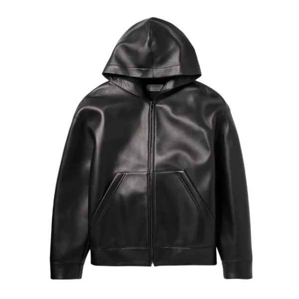 Chaqueta con capucha de cuero genuino negro para hombre de Valentino - Imagen 5