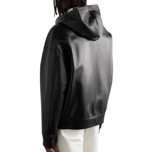 Chaqueta con capucha de cuero genuino negro para hombre de Valentino - Imagen 6