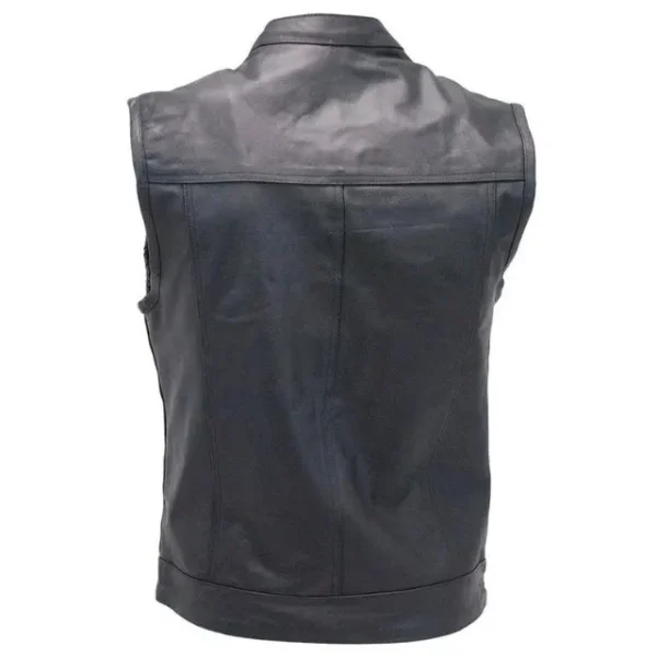 chaleco de cuero genuino negro para hombre - Imagen 3