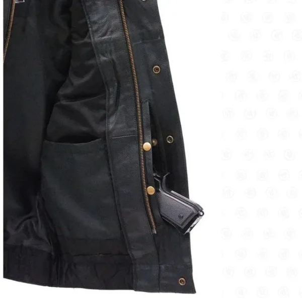 chaleco de cuero genuino negro para hombre - Imagen 5