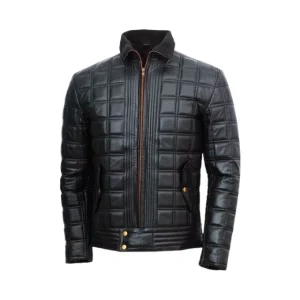 Chaqueta acolchada de piel de oveja negra para hombre