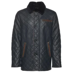 Abrigo de piel de oveja acolchado negro para hombre