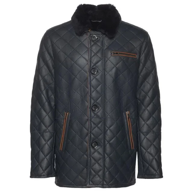 Abrigo de piel de oveja acolchado negro para hombre