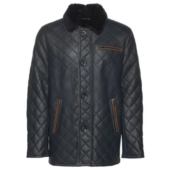 Abrigo de piel de oveja acolchado negro para hombre - Imagen 8