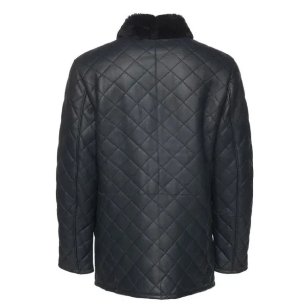 Abrigo de piel de oveja acolchado negro para hombre - Imagen 5
