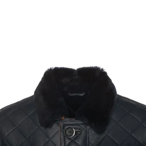 Abrigo de piel de oveja acolchado negro para hombre - Imagen 7