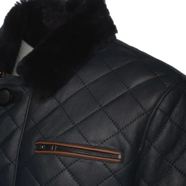 Abrigo de piel de oveja acolchado negro para hombre - Imagen 9