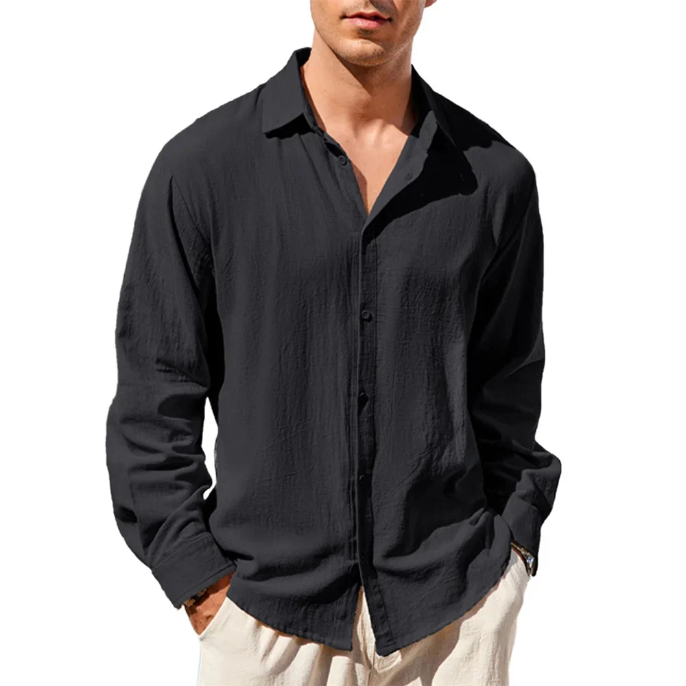 Camisa informal de algodón y lino para hombre - Imagen 4
