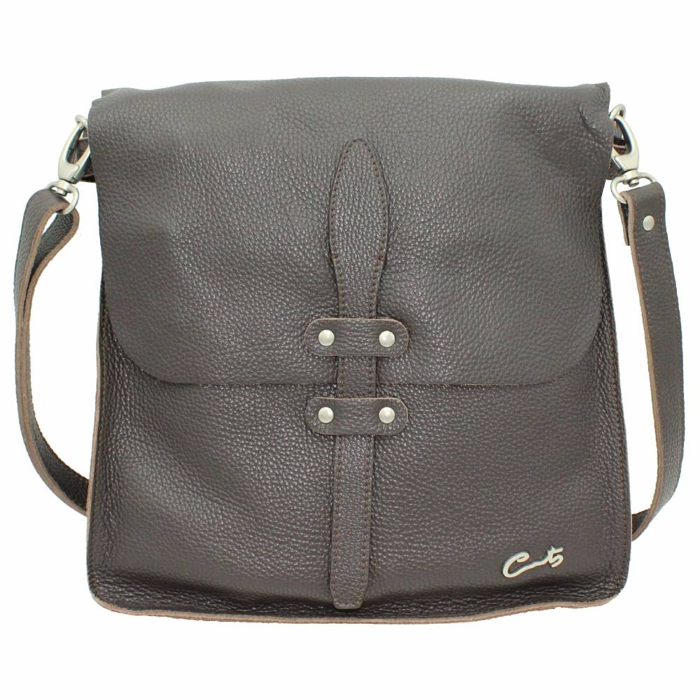 Bolso Bandolera de Piel Granulada con Cierre de Solapa para Hombre