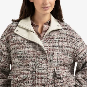 Chaqueta bouclé con flecos y cuello alto YAYA