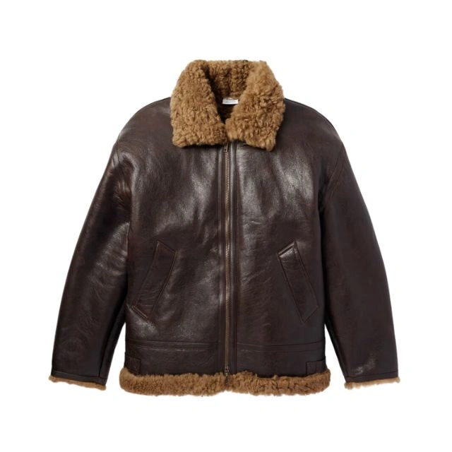 Chaqueta de hombre de piel auténtica Sherpa marrón