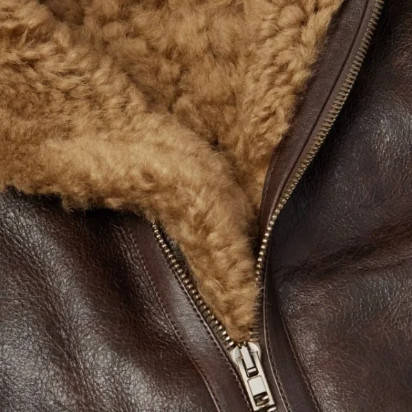 Chaqueta de hombre de piel auténtica Sherpa marrón - Imagen 6