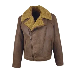 Chaqueta de motorista para hombre de piel de ante auténtica marrón