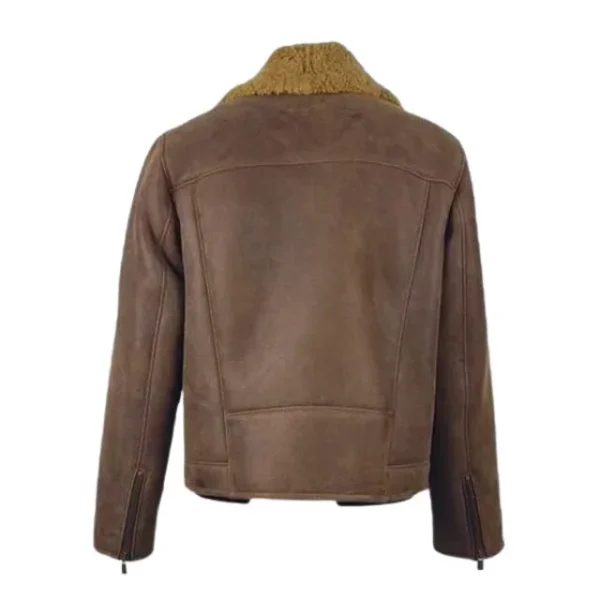 Chaqueta de motorista para hombre de piel de ante auténtica marrón - Imagen 5