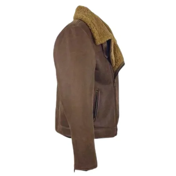 Chaqueta de motorista para hombre de piel de ante auténtica marrón - Imagen 6