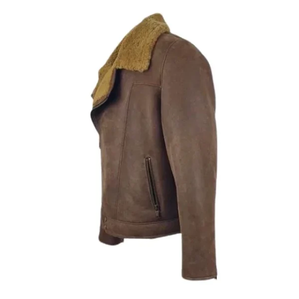 Chaqueta de motorista para hombre de piel de ante auténtica marrón - Imagen 4