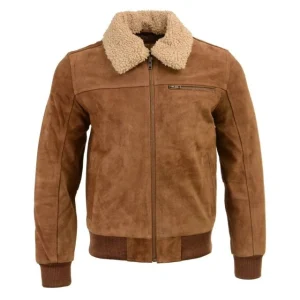Chaqueta bomber de ante marrón para hombre