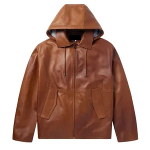 Sudadera con capucha de piel de oveja encerada marrón con cordón ajustable.