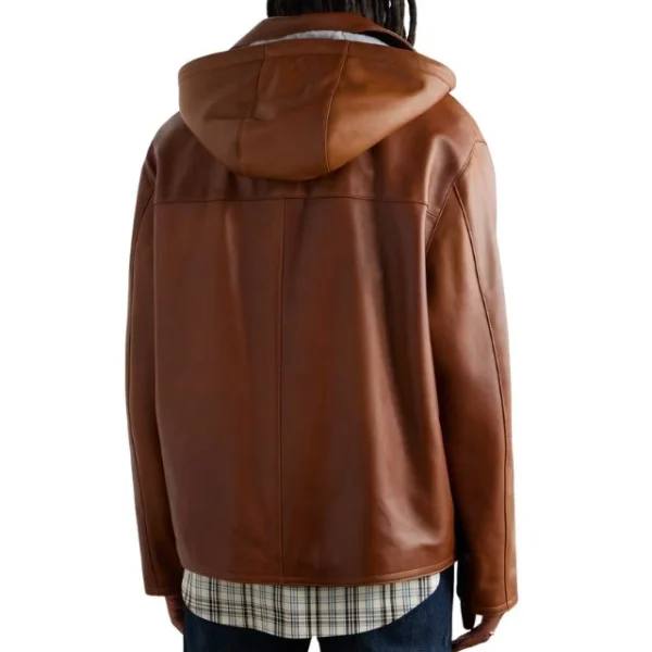 Sudadera con capucha de piel de oveja encerada marrón con cordón ajustable. - Imagen 4