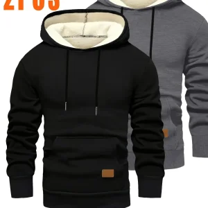 Lot de 2 Hoodies Homme Doublés Polaire Ajustement Ample avec Capuche et Poche Kangourou