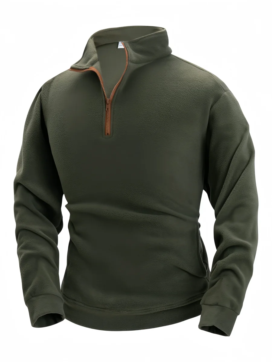 Polaire Homme Col Montant Bleu Marine Fermeture Éclair Marron - Imagen 9