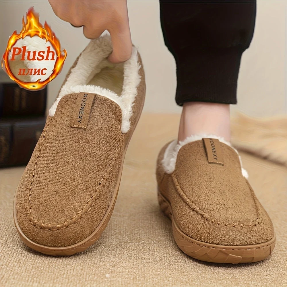 Chaussons Mocassins Homme Doublés Polaire Marron Chaussures d'Intérieur Hiver Confortables - Imagen 8