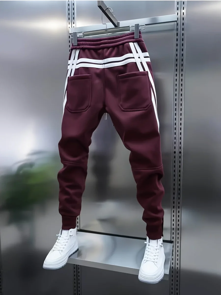 Pantalon de jogging homme avec cordon de serrage, rayures latérales et boutons pression, coupe fuselée - Imagen 6