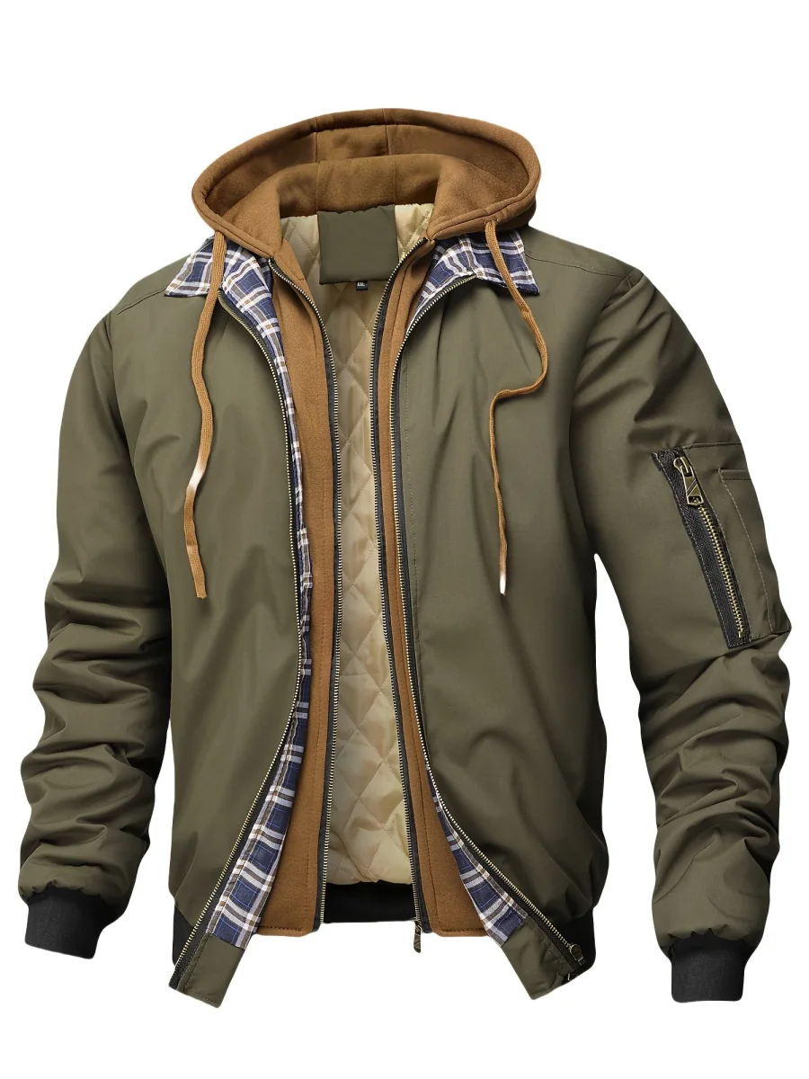 Veste homme style bombardier avec capuche et doublure matelassée amovible, beige - Imagen 5