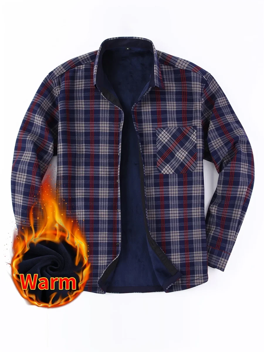 Men's Fleece-Lined Plaid Button-Up Shirt Jacket - Imagen 8