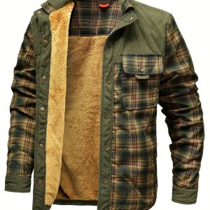 Veste Chemise Homme Carreaux Vert Doublée Molletonnée Chaude