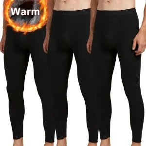 Lot de 3 caleçons longs thermiques pour homme – Bas de sous-vêtement chaud, couleur unie