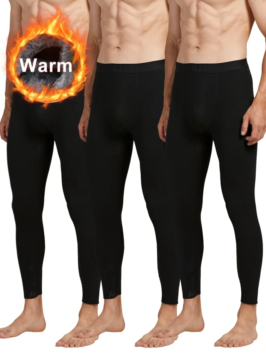 Lot de 3 caleçons longs thermiques pour homme – Bas de sous-vêtement chaud, couleur unie