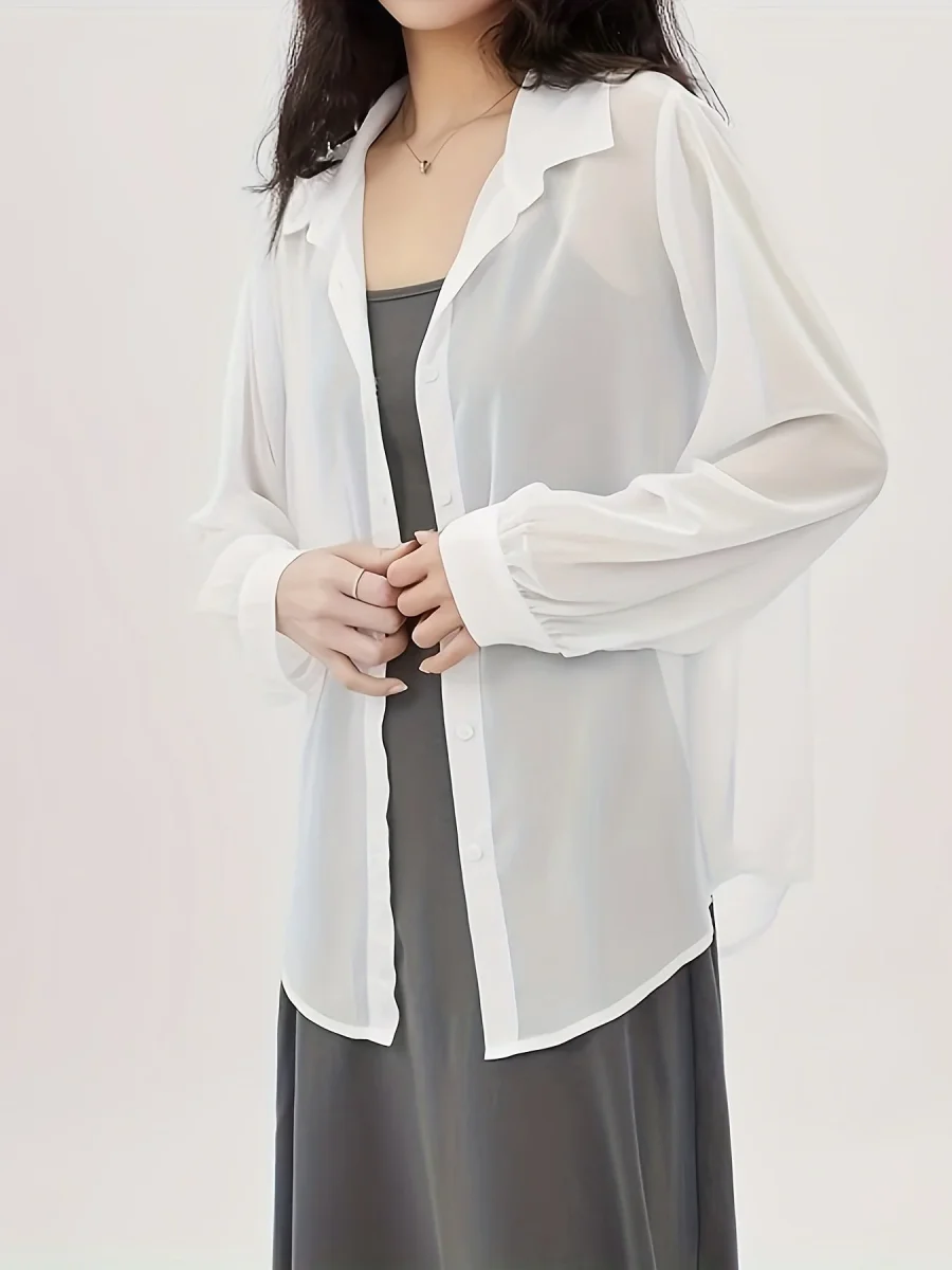 Chemise ample femme style décontracté boutonnée, idéale superposition élégante - Imagen 6