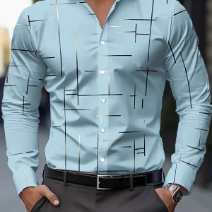 Chemise homme élégante à motif graphique, style casual business, idéale pour le printemps et l'automne