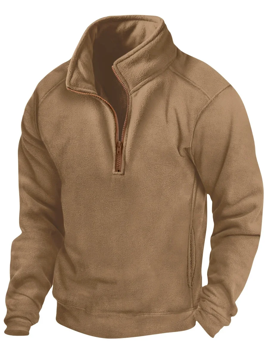 Polaire Homme Col Montant Bleu Marine Fermeture Éclair Marron - Imagen 3
