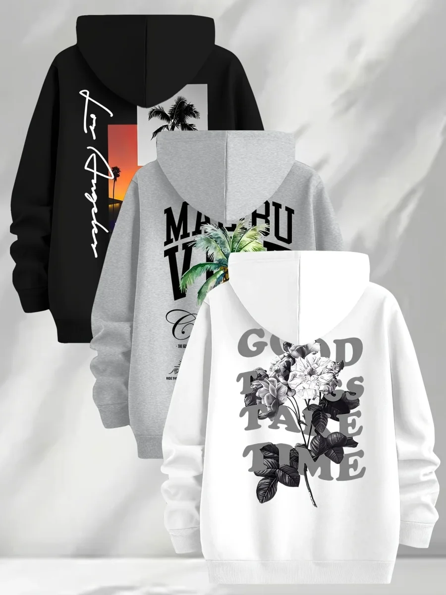 Lot de 3 Hoodies à Capuche Imprimés pour Homme Multicolore Décontracté - Imagen 9