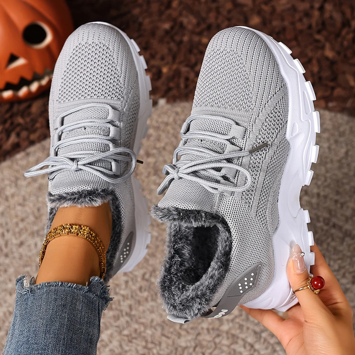 Baskets montantes femme en maille avec doublure douce et lacets - Imagen 4