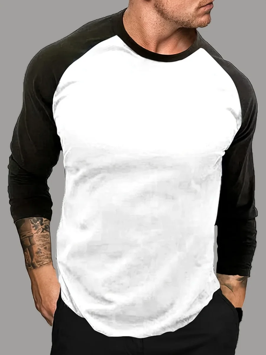 T-shirt Homme Manches Longues Raglan Bicolore Blanc et Noir