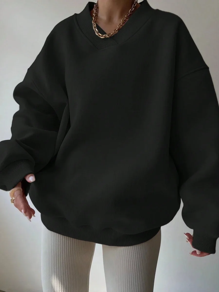 Pull col V femme noir décontracté manches longues - Imagen 5
