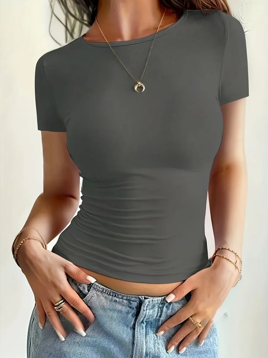 T-shirt femme manches courtes ajusté style casual chic pour toutes occasions - Imagen 8