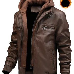 Blouson aviateur homme marron avec capuche amovible et doublure chaude