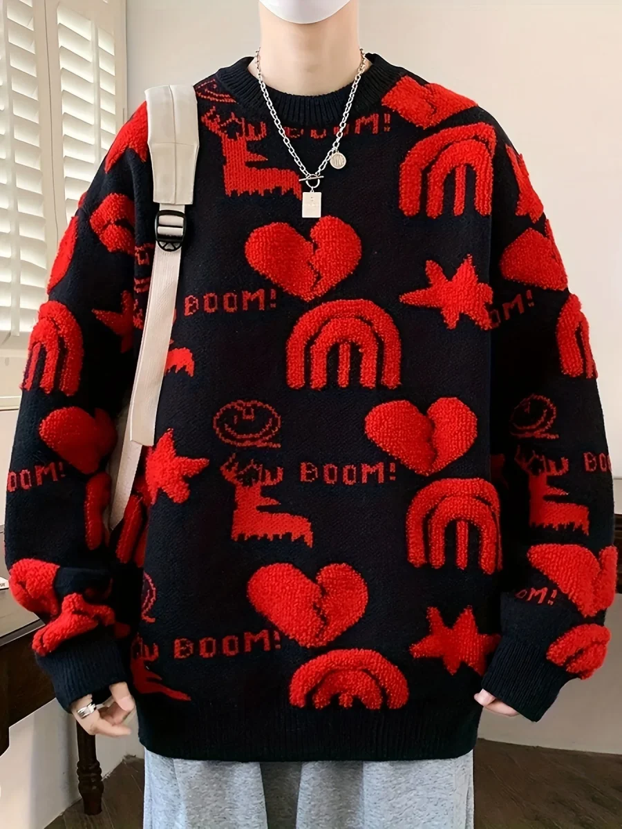 Pull tricoté col rond à motifs variés pour homme - Noir, Blanc ou Rouge - Imagen 5