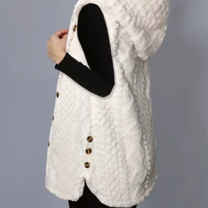 Gilet sans manches à capuche doux texture chevronné couleur crème