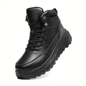 Bottes montantes homme noires, style randonnée, lacets et œillets métalliques